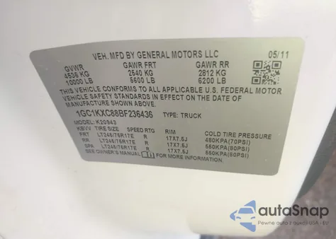 2011 Chevrolet Silverado 2500Hd Lt z USA, uszkodzony, nr VIN 1GC1KXC88BF236436